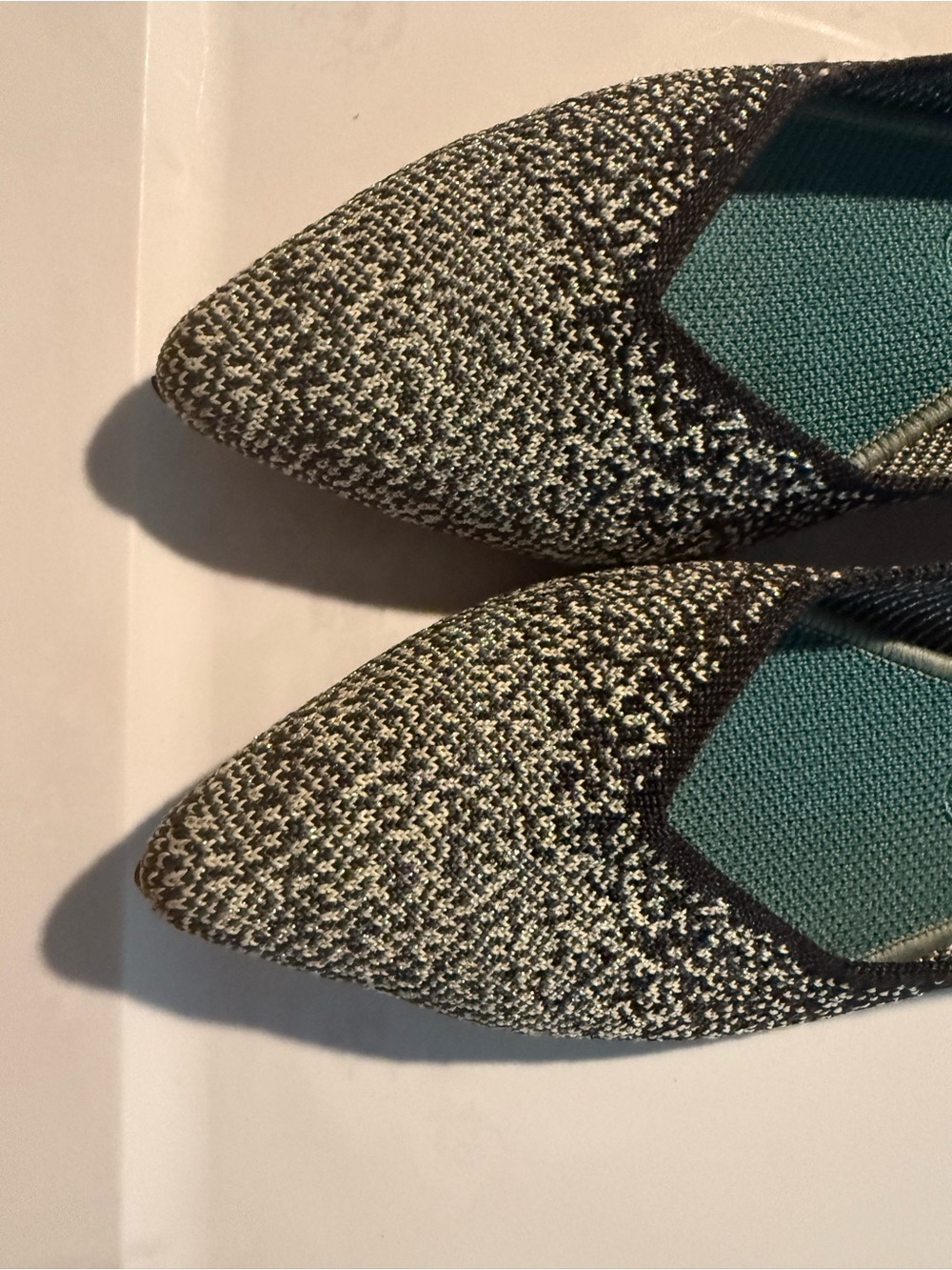 Rothy's Black and White Knit Pointed Flats with Teal Insole - Picture 3 of 5